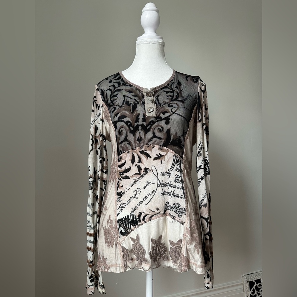 ELISA CAVALETTI Floral Romantic Mesh Lagenlook Boho Long Sleeve Size L
